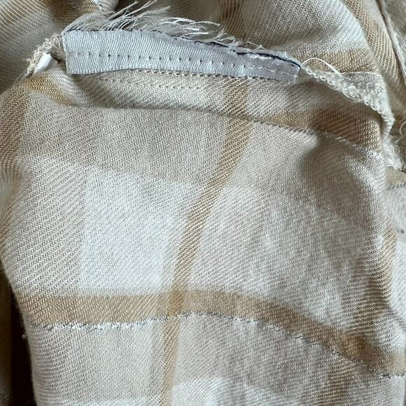 Gap Button Front Ruffle Top Women's Small Beige Plaid Half Sleeve Peasant - Picture 8 of 8